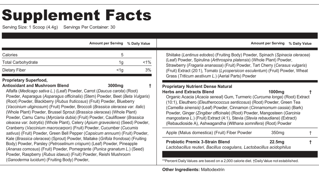 Supplement Facts for Verdant Pulse